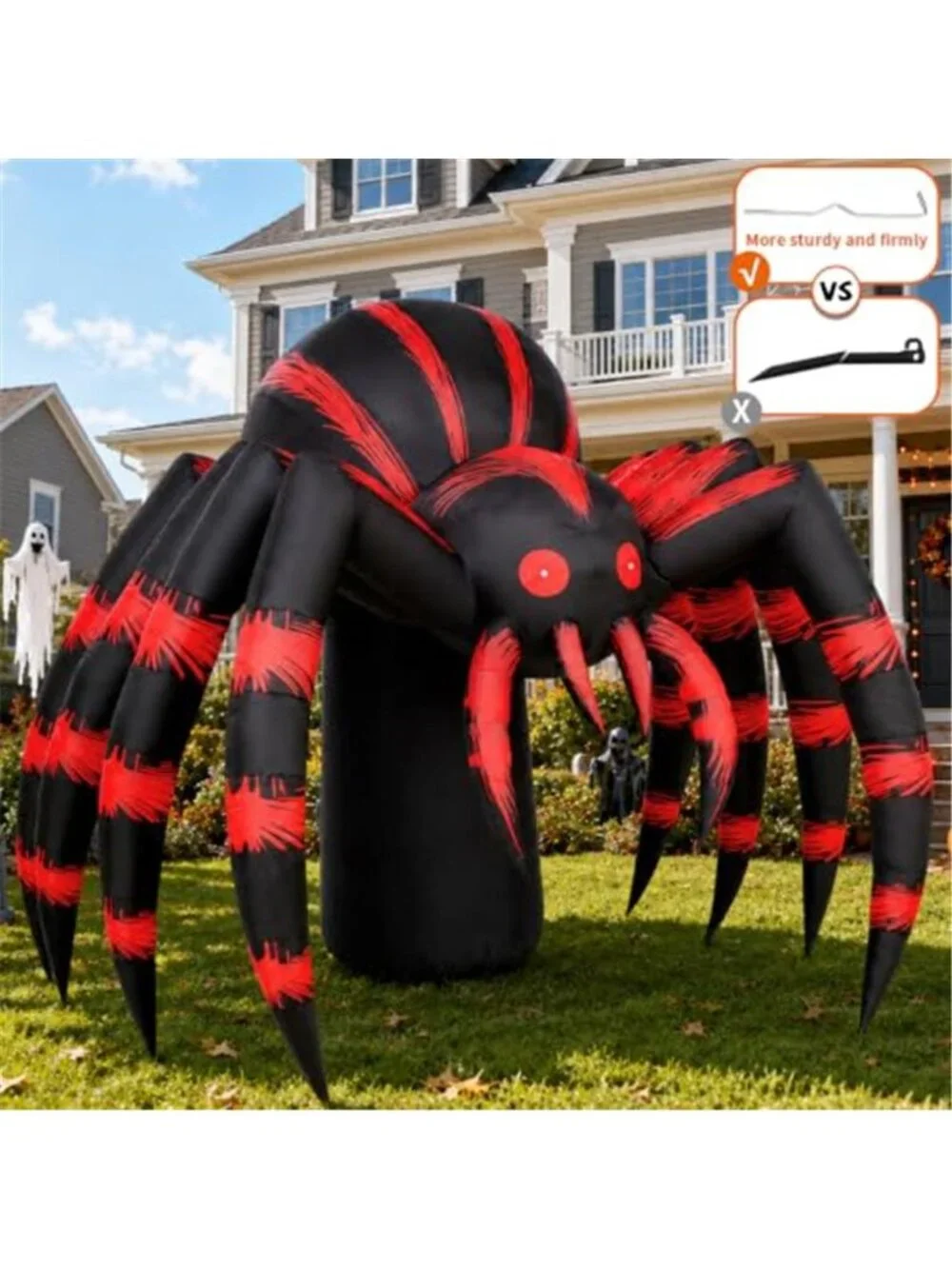 7FT Halloween Inflatables Red Stripe Spider Yard Decor with LEDs